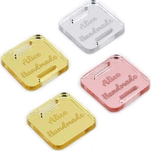 50x Personalized Engraved Mirror Tags, Clothing Tag, Sewing On Acrylic Labels, Custom Square Hole For Box Handmade Labels Decor
