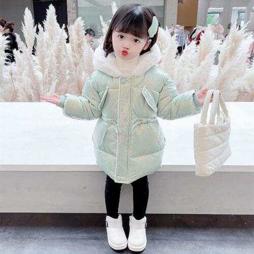 DFXD Fashion Winter Kids Clothes Baby Girls Long Fleece Warm Down Jacket Coat Cartoon Hooded Thicken Waterproof Kids Outwear