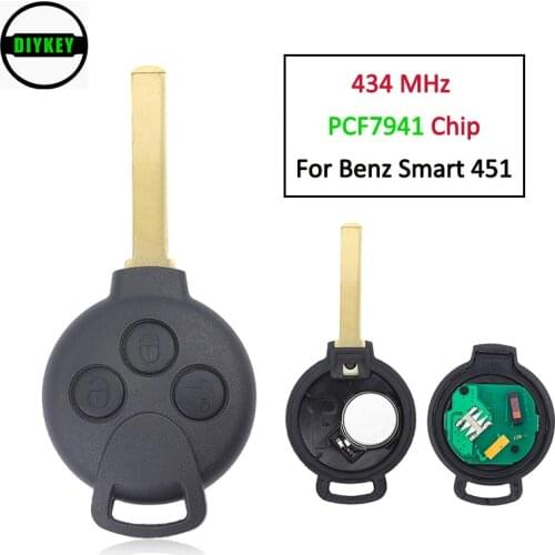 DIYKEY 3 Buttons 434MHz 7941 Chip Replacement Remote Car Key Fob for Mercedes Benz Smart 451 ForTwo 2006 2007 2008 2009 - 2014