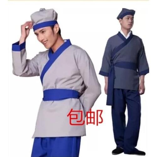 Ancient costume Hanfu scholar boatman performance clothes teahouse hotel work clothes mens and womens performance clothes