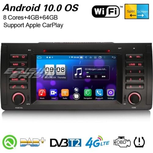 Erisin 8753 Octa-Core Android 10.0 DAB+ Navi WiFi CarPlay DVR Bluetooth OBD2 Canbus DSP GPS Car Stereo For BMW 5er E39 X5 E53 M5