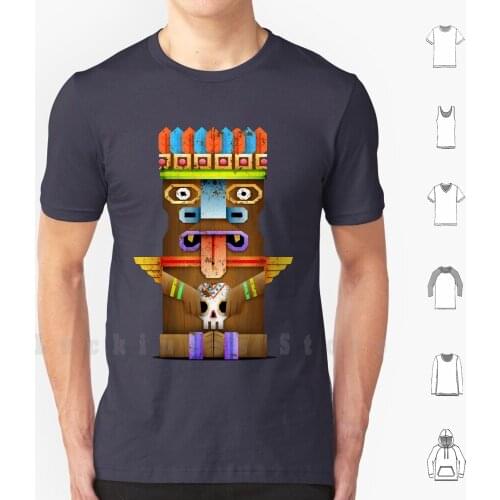 Tiki Statuette T Shirt Big Size 100% Cotton Tiki Statue Mask Caribean Tribal Tribu Caribe Mascara Estatua Figurilla Figure Wood