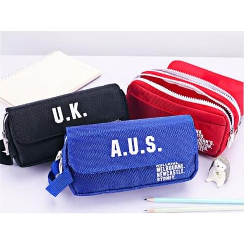 Canvas Pencil Student Student School Stationery Multi-layer Creative Simple Large-capacity Waterproof Three layers Pencil Bag