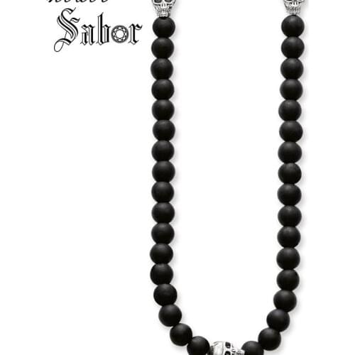Rebel Skull Chain ribbon necklace Matt-black obsidian beads & skulls necklace Female 2019 Heart Wholesale thomas