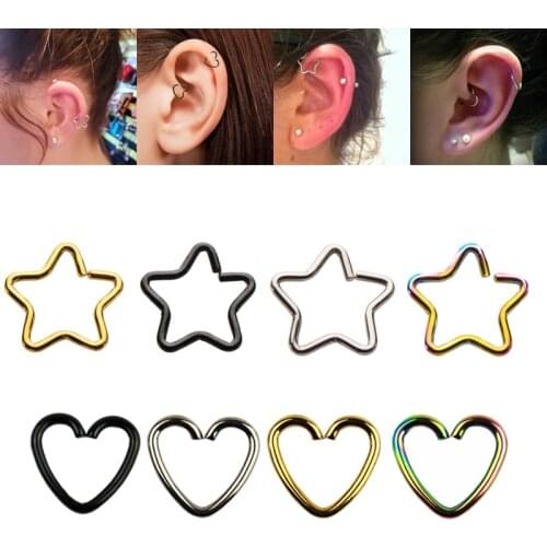 3pcs Heart Hoop Lip Ear Nose Ring Earring Piercing Septum Stainless Steel Tragus Cartiliage Helix Daith Stud Women Body Jewelry