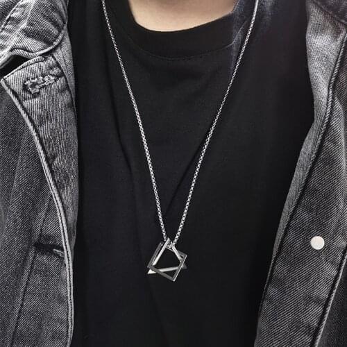 Creative Geometric Stitching Square Triangle Interlocking Combination Necklace Hip Hop Men Women Couples Gothic Choker Jewelry