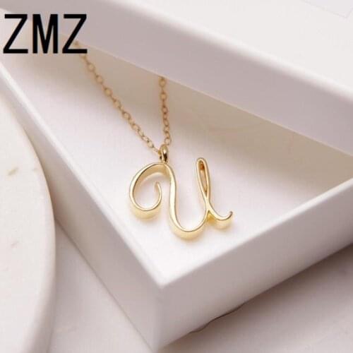 ZMZ 50pcs/lot 2019 Europe/US fashion English letter pendant lovely letter U text necklace gift for mom/girlfriend party jewelry