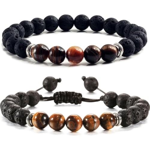 8mm Lava Rock Stone Chakra Beads Bracelet Men Strand Bracelets For Women Handmade Jewelry Charm Wristband Adjustable Bileklik