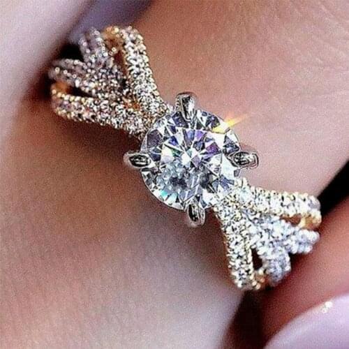 Creative Inlaid Zircon Princess Rings Set Plated Rose Gold/Silver Two-tone Engagement Rings for Women Exquisite Bride Jewelry