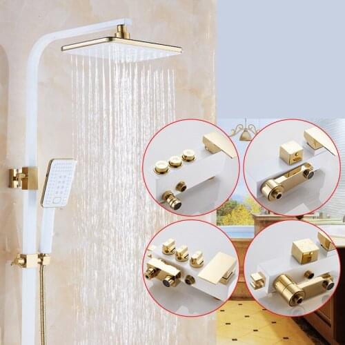 Different Styles Shower Faucet Set Bathroom Basin white Rainfall Shower Faucet Hot and Cold Water Gold Shower Set