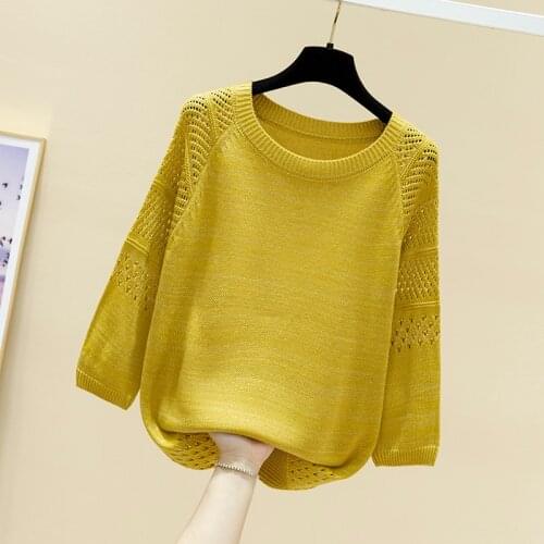 Spring 2021 new cut-out knitwear womens Pullover loose Korean base coat round neck sweater thin
