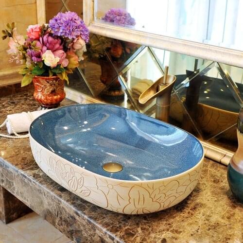 Oval Jingdezhen factory directly art hand painted ceramic hair wash basin bathroom sinks
