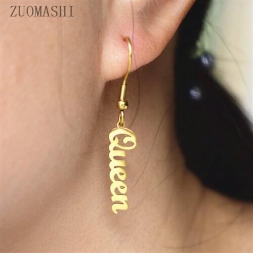 Custom Name Earrings Queen Drop Name Earrings in Stainless Steel Personalized Jewelry Gift for her Women Bridesmaid Gift