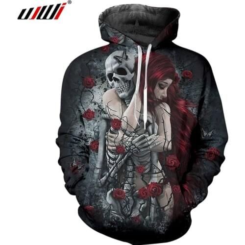 UJWI Man Pullover Hoodie Skull 3D Print Red Hair Hip Hop Pullover Male Fashion Street Sports Top Breathable Comfortable Dropship