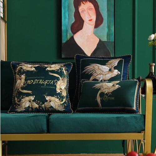 Luxury Cushion Cover Decorative Pillow Case Artistic Modern Bird Floral Geometric Print Velvet Coussin Sofa Chair Bedding Decor