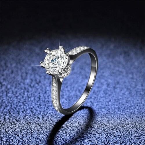 Silver Excellent Cut Diamond Test Passed 1 Carat D Color High Clarity White Moissanite Ring Silver 925 Wedding Rings for Women