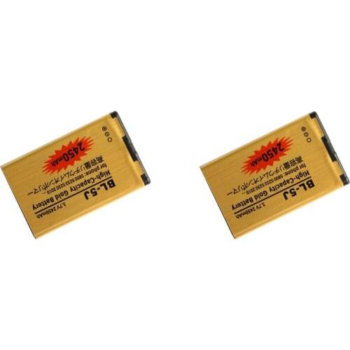 2pcs/lot 2450mAh BL-5J Gold Replacement Battery For Nokia 5800 Nuron X6 Nuron 5233 5235 X6m 5228 5232 5238 3020 520 526 521 ect