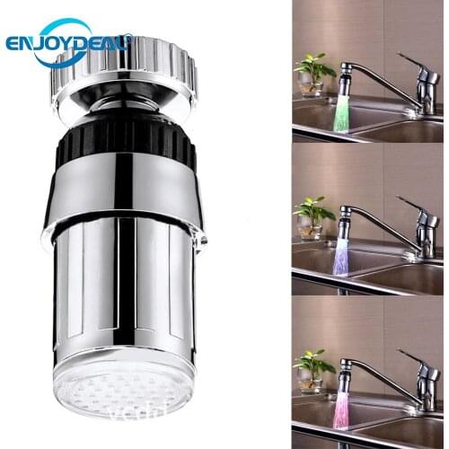 360 Degree Rotation Water Faucet Light LED Kitchen Faucet Shower Tap Novelty Faucet Nozzle Head Bathroom Light 3 Color Changing