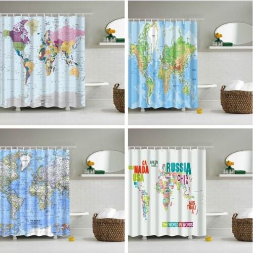 Cartoon World Map Pattern Shower Curtain Bath Single Printing Waterproof for Bathroom Decor World Map Cortina de bano 200x180cm