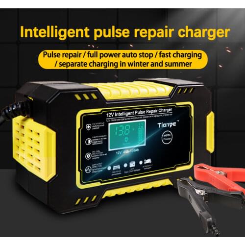 Car Battery Charger 12V 6A Touch Screen Pulse Repair LCD Fast Power Charging Wet Dry Lead Acid Digital LCD Display