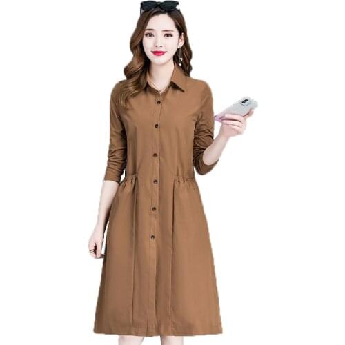 Windbreaker Women Spring Autumn Mid-Length Button Jacket 2021 The Large Size Slim Coat Femme Solid Color Over-The-Knee CoatA05