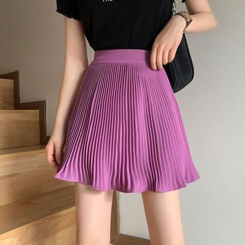 Women High Waist Solid Pleated Skirt 2021 Sweet Cute Girls Mini Skirt Summer Womens Fashion New Korea Style Short Skirt