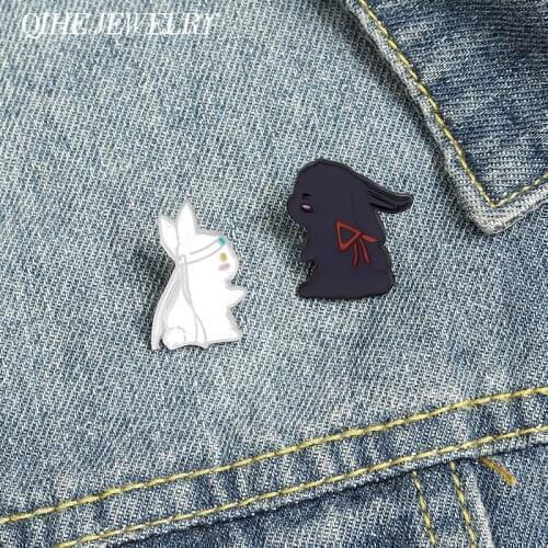 QIHE Jewelry Black White Rabbits Couple Enamel Pins TV Roles BL Brooches Clothes Badges Animal Pin Gifts for Friends Wholesale