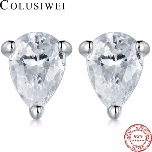 COLUSIWEI Drops of Water Stud Earrings Solid 925 Sterling Silver 2 Carat Pear Cut Bridal Bridesmaid Jewelry Gift For women