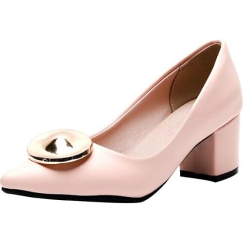 Big Size Ladies high heels women shoes woman pumps Metal decoration Fine-heeled high-heeled single shoes