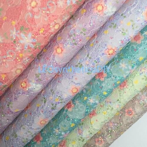 1PC 21X29CM Flowers Printed on Lace Glitter Leather Sheets For Making Bows LEOsyntheticoDIY T476