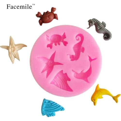 1pcs new 3D Fondant Mold Gift Decoration Tool Marine Animals Fish /Crab/ Starfish& Dolphin Silicone Gift Kitchen DIY Tool
