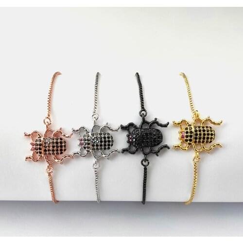 10 Pcs Romantic Micro Pave rainbow CZ Crystal ladybug Charm Bracelet For Women fashion Jewelry Gift BG334