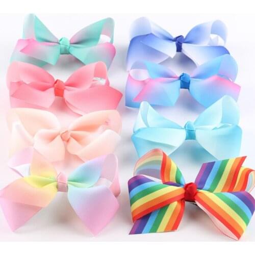 16pcs/set 5inch Rainbow Hair Clips for Children Boutique Grosgrain Ribbon Hair Bows Hair Accessories Girls Headwear