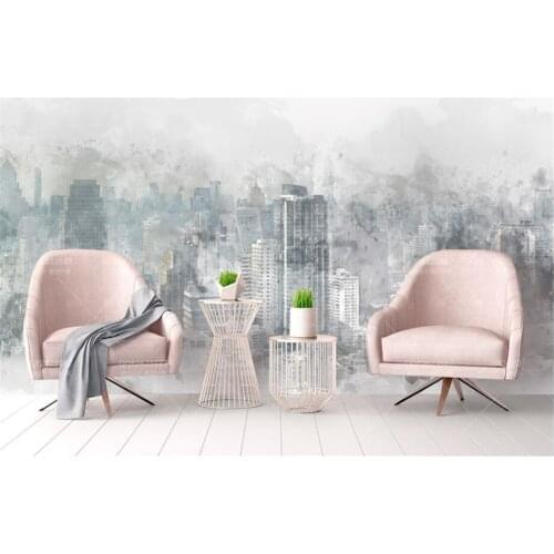 Beibehang Modern home background decorative wallpaper fashion watercolor hand painted city landscape TV backdrop 3d wallpaper