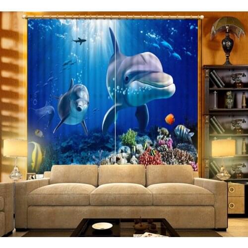 3d Curtains Blackout for Living Room Kids Bedroom Fabric ocean dolphin curtains