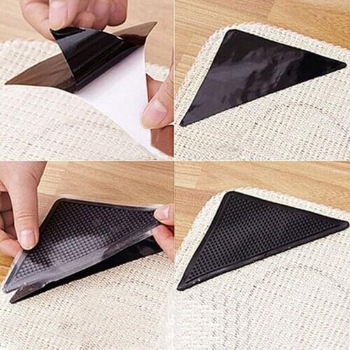 4Pcs Rug Gripper Silicone Non Slip Removable Washable Triangular Carpet Mat Pad Grip Kitchen Livingroom Bedroom Carpet Supplies