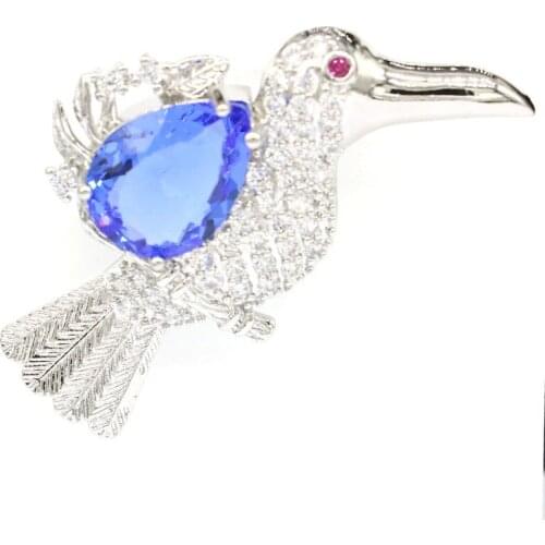 49x39mm Anniversary Songbird Shape Created Rhodolite Garnet Violet Tanzanite Tourmaline CZ For Ladies Dating Sliver Pendant