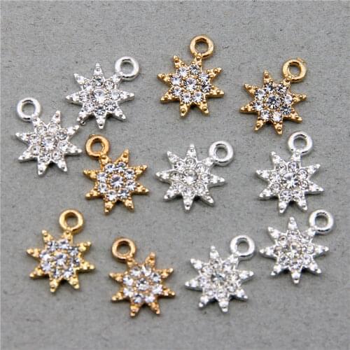 6pcs 10*13mm rhinestone stars KC gold zinc alloy pendant jewelry DIY necklace bracelet earring accessor wholesale