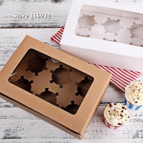 Kraft White Large 6 Cups Cake Cupcake /cupcakes Macaroon Box/boxes with Buttom 10pcs Wholesale