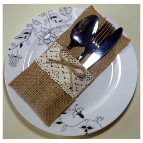Free shipping Lace linen tableware bag festive wedding knife with a fork bag simple environmental line