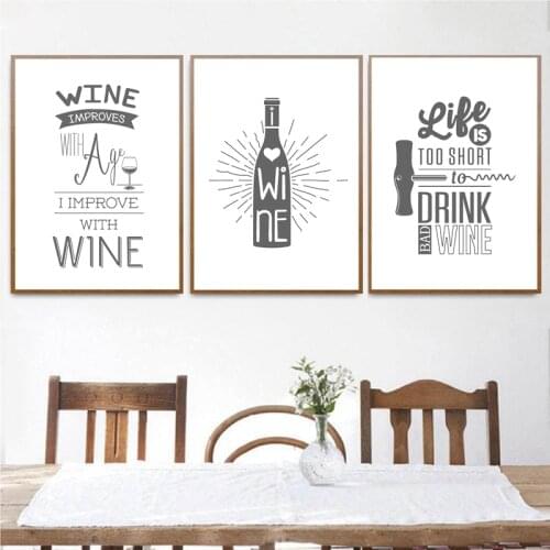Black and White Wine Beer Poster Wall Art Decor Nordic Kitchen Wall Art Picture Bar Home Decor Wine Art Quotes Canvas Painting
