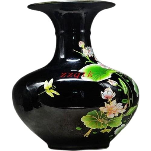 Black & Elegance Porcelain China Old Hand Painting Lotus Vase,Beautiful
