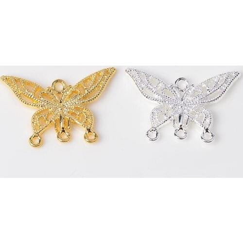 10 Pcs 21*31mm Alloy Filigree Butterfly Connectors Hair Accessories Findings Craft Charms For DIY Jewelry Making