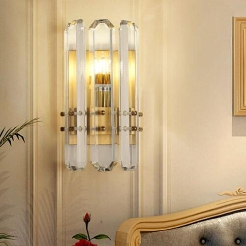 Crystal bedside lamp all copper simple home living room bedroom wall modern personality LED energy-saving lamp