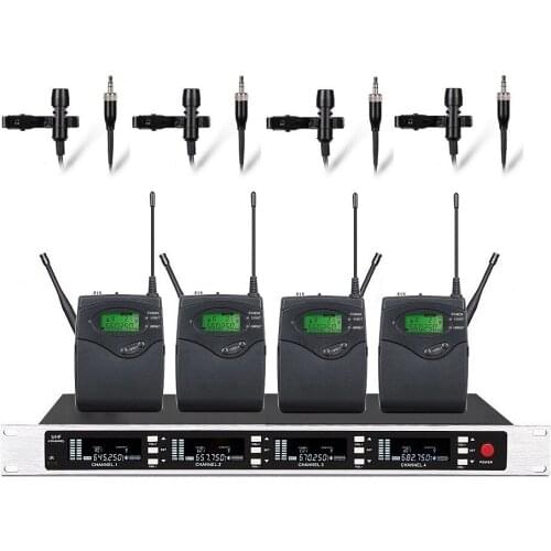 True Diversity Four Channels UHF Wireless Lapel Microphones System for Church Theater Singing 4 Metal Handheld mic System Boly