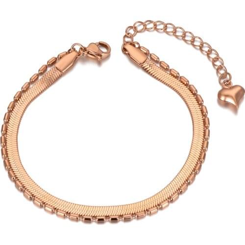 Titanium Stainless Steel Bohemia Beach Double Layer Bracelets For Women Girl Trendy Snake Chain Charm Bracelet B20133