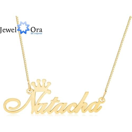 JewelOra Customized Name Crown Nameplate Women Personalized Letter Necklaces & Pendants Jewelry Birthday Gifts for Girlfriend