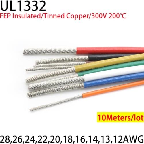 10M UL1332 PTFE Wire 28/26/24/22/20/18/16/14/13/12AWG FEP Plastic Insulated High Temperature Electron Cable 300V