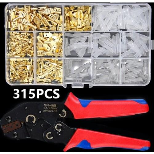 315PCS 2.8/4.8/6.3mm Crimp Terminals Seal Electrical Wire Connectors Crimp Terminal Connector Set SN48B Crimper Plier