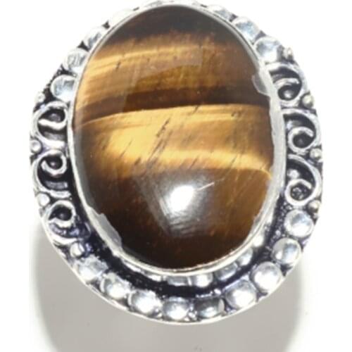 Tiger Eye Ring Silver Overlay over Copper, USA Size: 7.75 , R5842